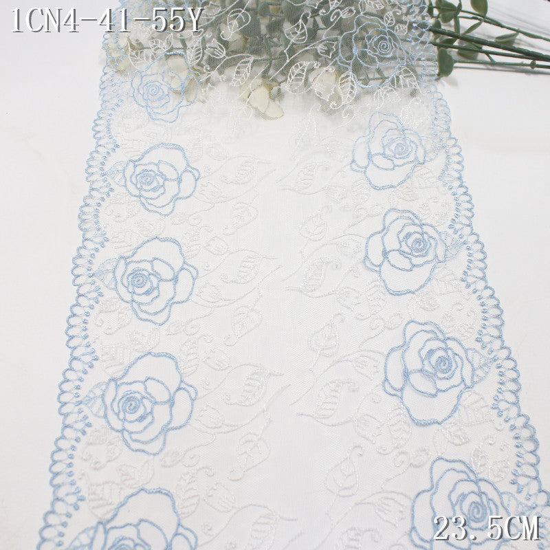 FREEDOMBEAUTY | blue and white mesh embroidery lace rose flower branches and leaves, girl skirt decoration handmade lace accessories