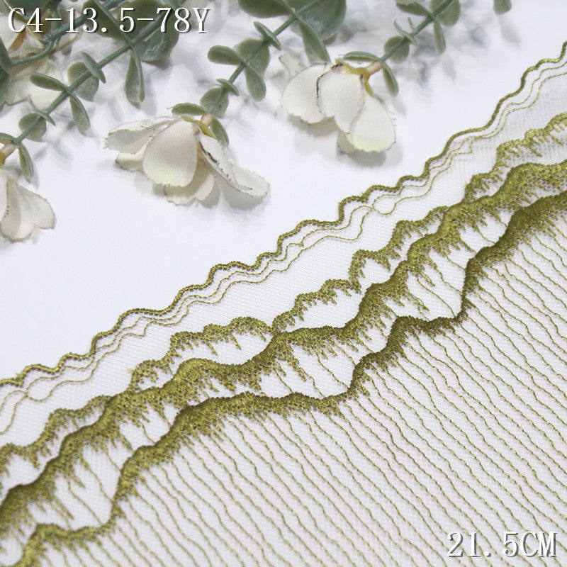 FREEDOMBEAUTY | Olive green light mesh texture wavy layer embroidery lace, Mori clothing wedding lace accessories
