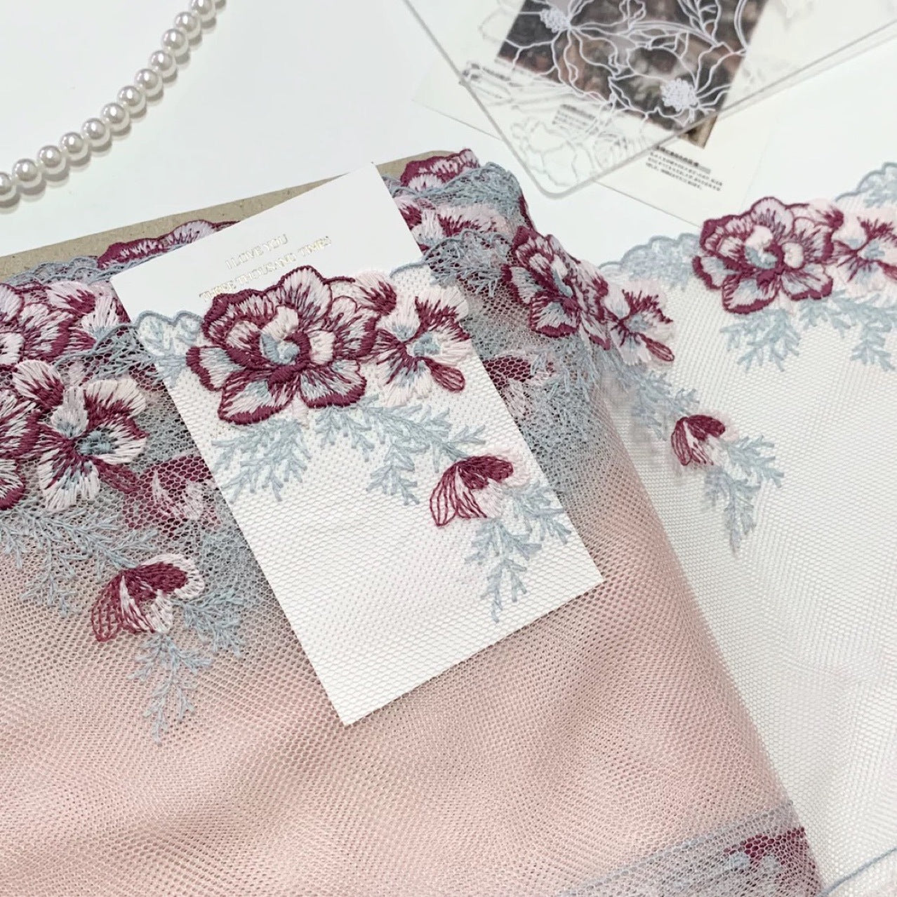 FREEDOMBEAUTY | Spot Rose Flower Macaron Embroidery Mesh Lace Lace Accessories Decorative Fabric Design DIY Clothing