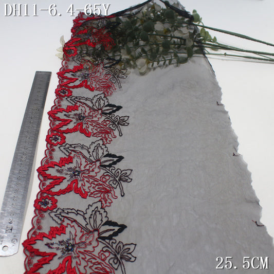 【1Pack】-Freedombeauty | American black mesh red gold thread maple leaf flower embroidery lace 25.5cm sexy clothing accessories