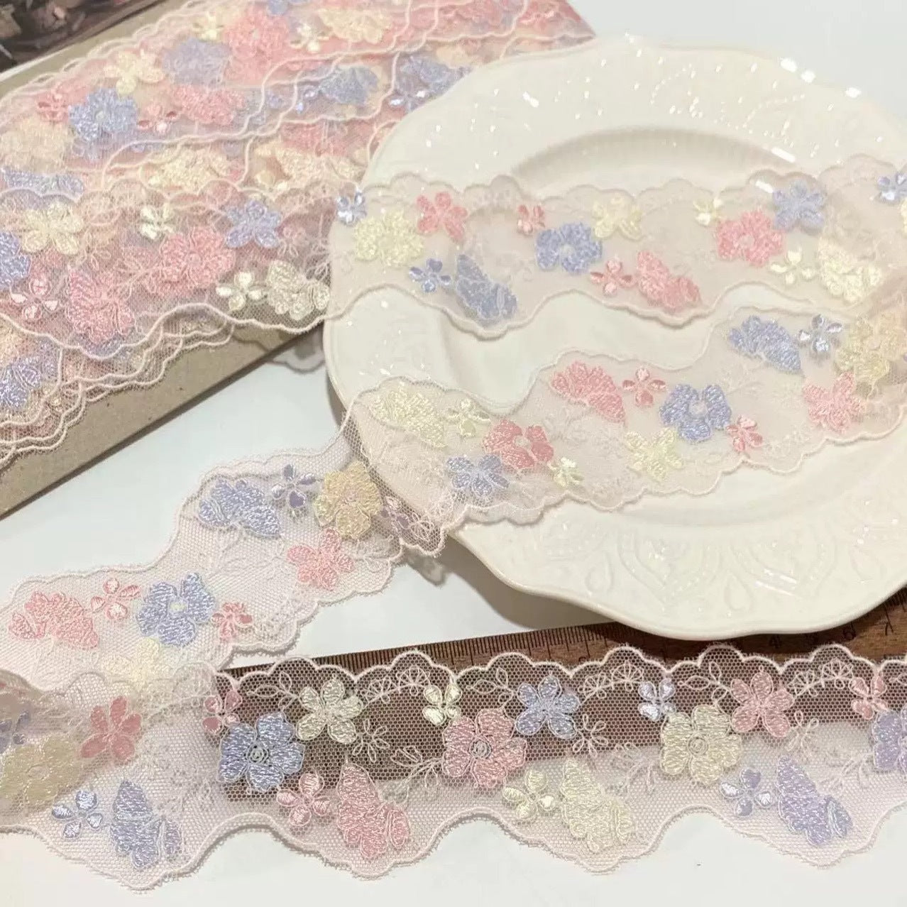 FREEDOMBEAUTY | In Stock Exquisite Macaron Mesh Embroidery Lace Accessories Decorative Fabric Design Clothing DIY