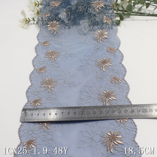 FREEDOMBEAUTY | Tanglong blue mesh yarn single and double-sided national style flower embroidery lace, curtain sofa cushion lace accessories DIY