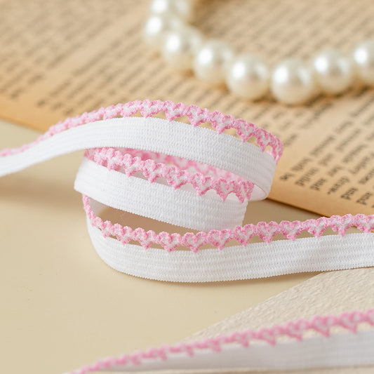 FREEDOMBEAUTY | Factory Direct 1.0CM Pink Peach Heart Nylon Bud Belt White Spot, Underwear Clothing Decoration Elastic Band