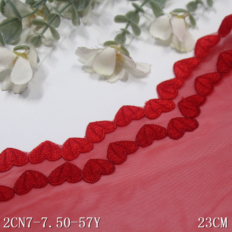 FREEDOMBEAUTY | Simple red double-row love mesh embroidery lace 23cm clothing skirt curtain lace accessories