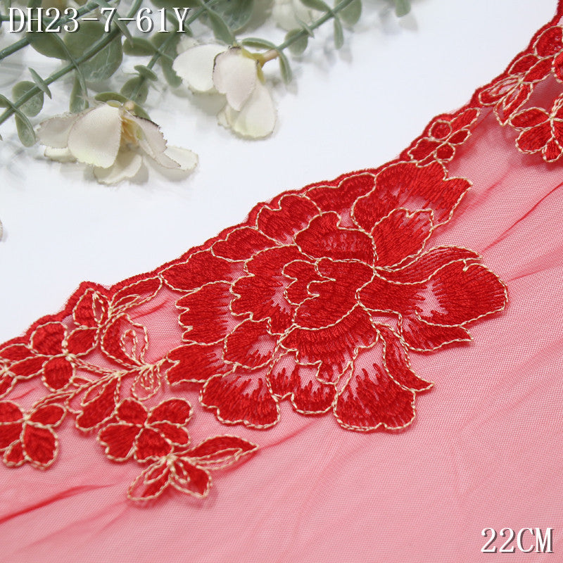 FREEDOMBEAUTY | Big red Chinese festive exquisite flower mesh embroidery lace, wedding cheongsam lace accessories DIY