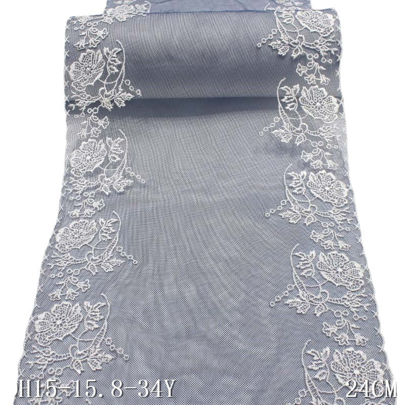 FREEDOMBEAUTY | Dark blue mesh embroidery lace bilateral polyester thread flower 24cm accessories wholesale DIY clothing home textiles