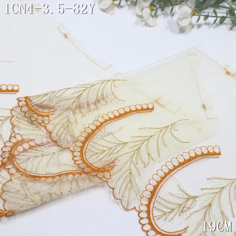 【1Pack】-Freedombeauty | European fashion style two-color ribbon gold thread feather mesh embroidery lace 19cm clothing accessories DIY accessories