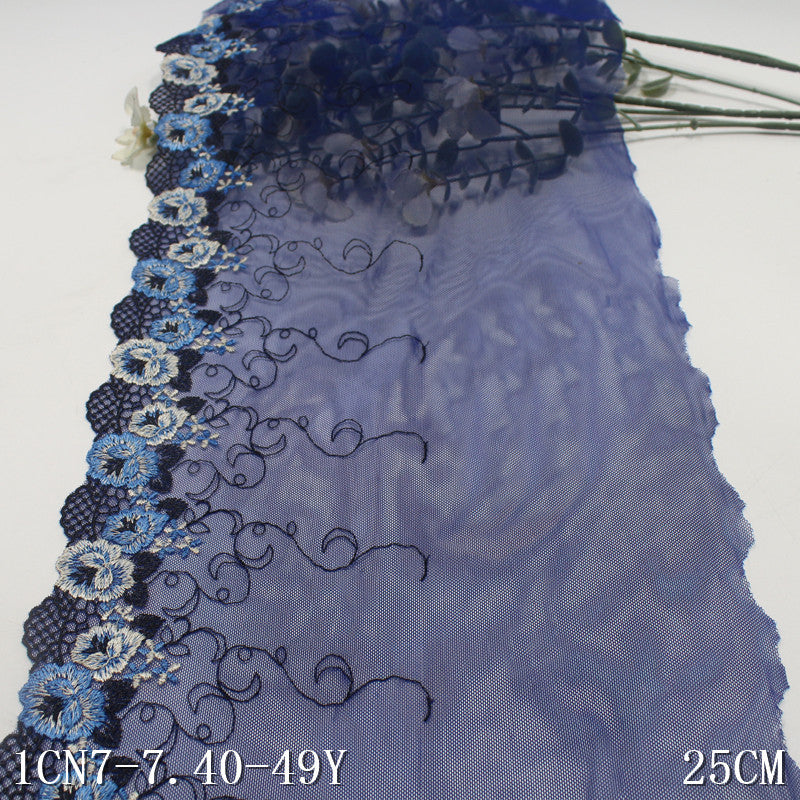 FREEDOMBEAUTY | Navy blue classic blue and white two-color flower embroidery lace, sofa cushion home textile clothing lace accessories