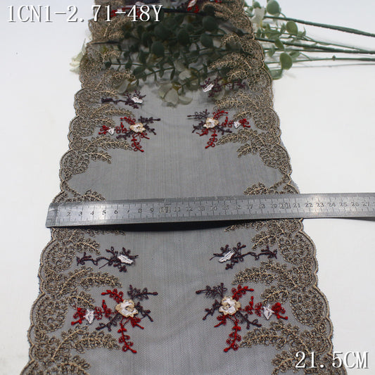 FREEDOMBEAUTY | European retro two-color mesh embroidery lace bilateral plant grass flower 21.5cm clothing accessories