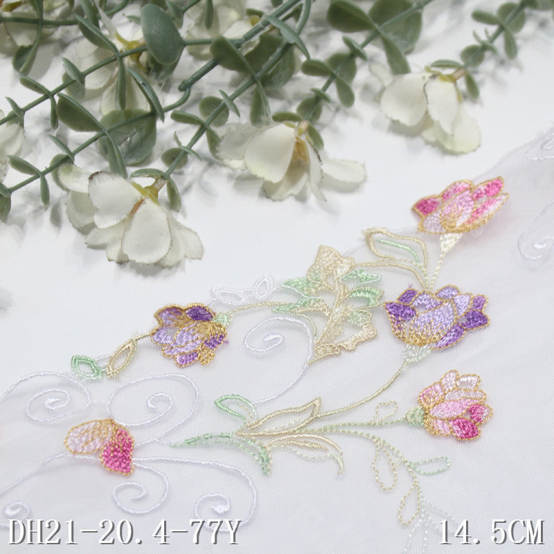 【1pack】-Freedombeauty | White Mesh Single Side Colorful Small Fresh Flower Cluster Stretch Embroidery Light Skirt Clothing Home Textile Accessories