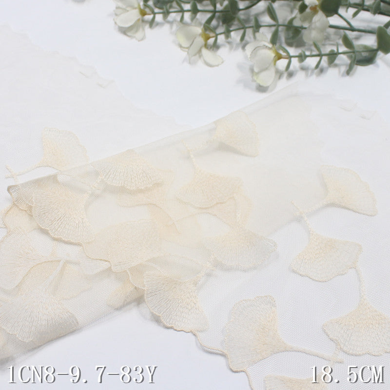 【1pack】-freedombeauty|Multicolor Single-Sided Half-Width Ancient Style Ginkgo Leaf Lightweight Mesh Embroidery Traditional Hanfu Lace Trim Accessories