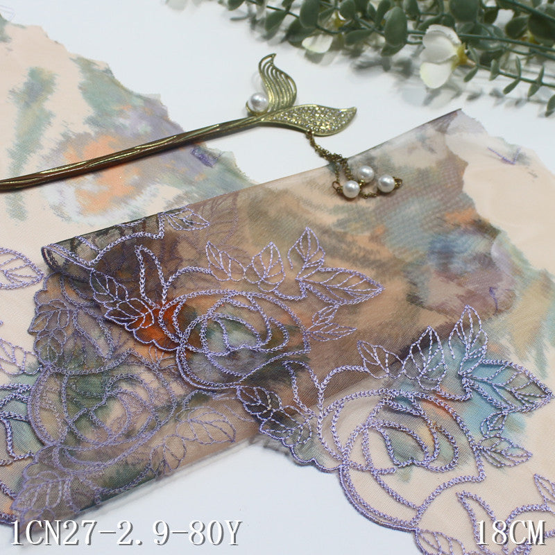 【1pack】-freedombeauty|Printed Mesh Single Edge Vintage Flower Embroidery Trim 18cm Curtain Sofa Cushion Lace Trim Accessories