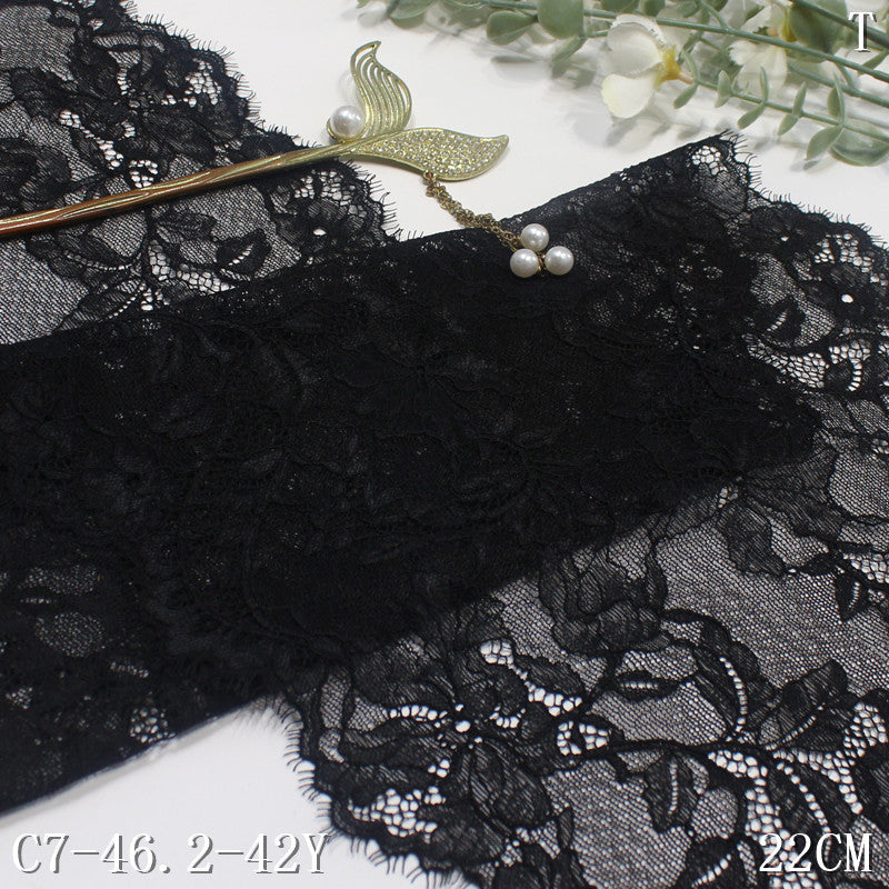 freedombeauty|Black Double-Sided Retro Floral Lightweight Elastic Eyelash 22cm Clothing Home Textile Lace Trim DIY