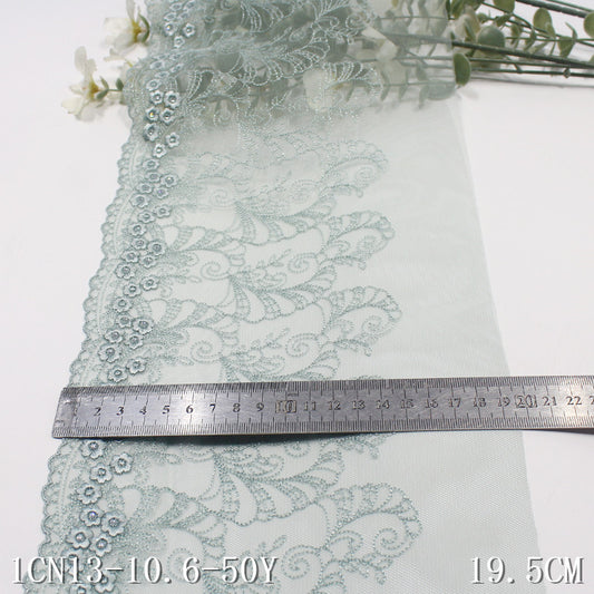 【1pack】-freedombeauty|Green French Style Single-Sided Silver Thread Small Flower Mesh Embroidery 19cm Curtain Sofa Cushion Lace Trim Accessories