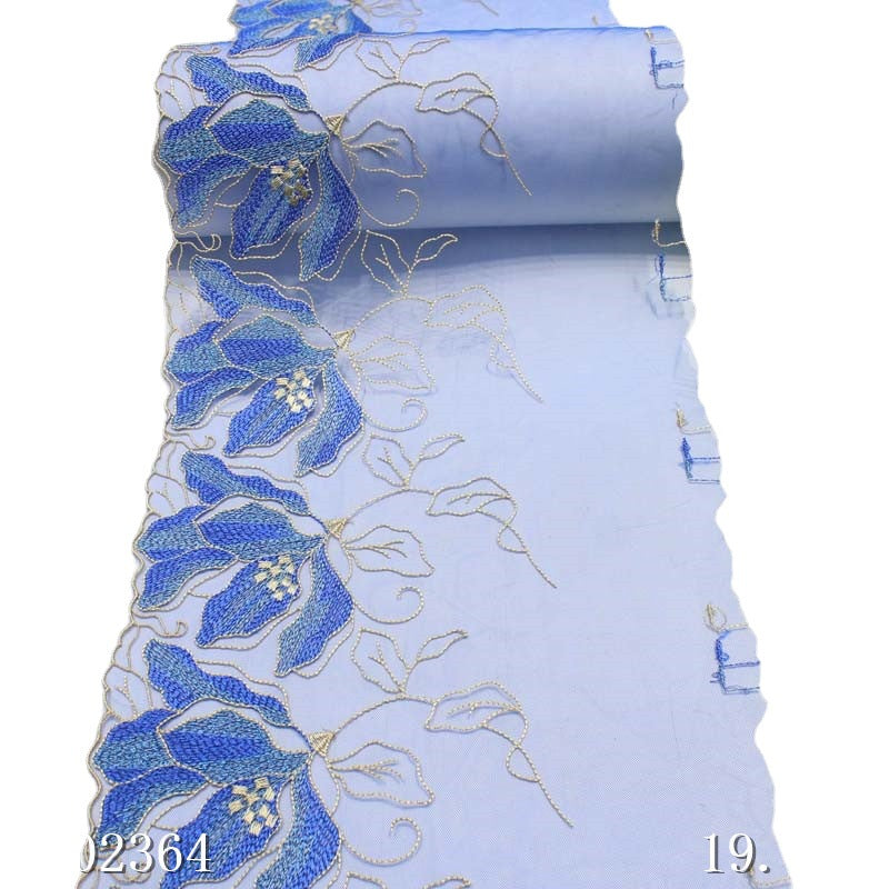 【1pack】-freedombeauty|Blue Mesh Polyester Gradient Color Flower Embroidery Trim Accessories Curtain Decoration Lingerie Trim