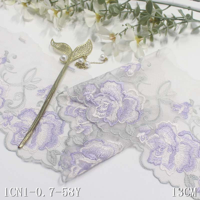 【1pack】-freedombeauty|Multicolor Mesh Single-Sided Vintage Exquisite Flower Embroidery Lace DIY Clothing Curtain Lace Trim Accessories