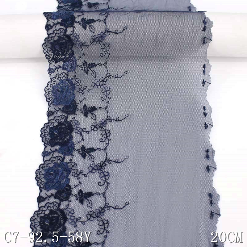 【1pack】-Freedombeauty | Dark Blue Embroidery Lace Unilateral Three-Dimensional Polyester Thread Little Flower Floral Pattern Width 20cm Home Wear Accessories Mesh Lace