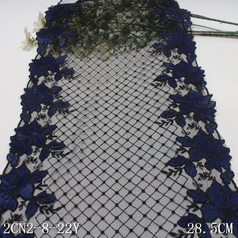 【1pack】-freedombeauty|Black Plaid Mesh Retro Double-Sided Blue Flower Embroidery Lace Trim Performance Costume Decoration Lace Trim Accessories