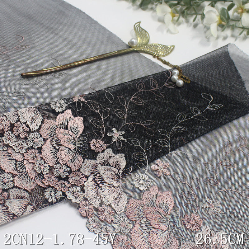 【1pack】-freedombeauty|Black Mesh Single Edge Vintage Flower Embroidery Trim Curtain Sofa Cushion 21cm Lace Trim Accessories