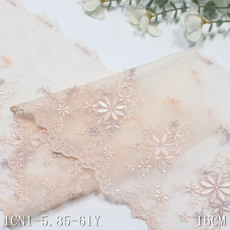 【1pack】-Freedombeauty | Multi-Color French Unilateral Silver Silk Small Flower Embroidery Lace 16cm Clothing Home Textile Lace Accessories DIY