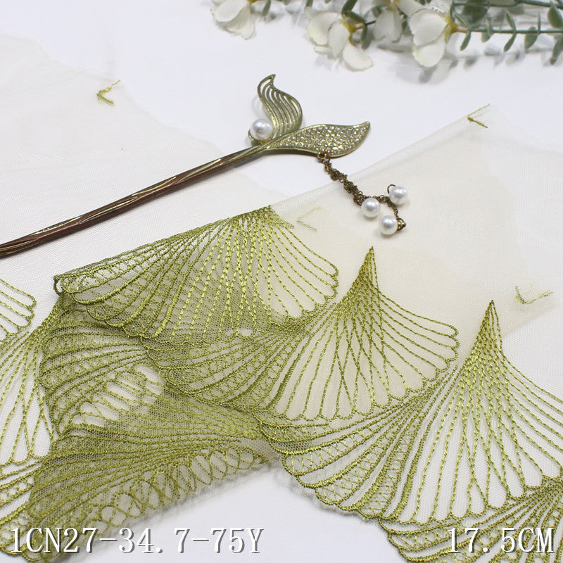 【1pack】-freedombeauty|Green Single-Sided Seaside Scallop Lightweight Mesh Embroidery 17cm Clothing Home Textile Lace Trim DIY