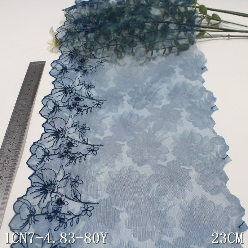 【1pack】-freedombeauty|Printed Mesh Single Edge Ancient Style Flower Embroidery Lace 23cm Traditional Hanfu Lace Trim DIY