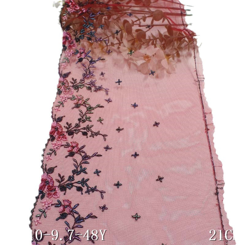 【1pack】-freedombeauty|Red Mesh Single-Sided Ancient Style Gold Stamping Small Flower Embroidery Lace Trim for Lingerie Performance Costume Lace Trim Accessories