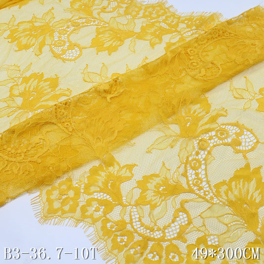 freedombeauty|Yellow Double Wave Retro Flower Soft Non-Elastic Eyelash 49cm Curtain Sofa Cushion Lace Trim Accessories