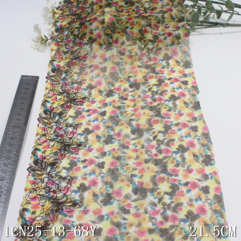 【1pack】-freedombeauty|Printed Mesh Single Edge Gold Thread Flower Embroidery Trim 21cm Curtain Sofa Cushion Lace Trim Accessories