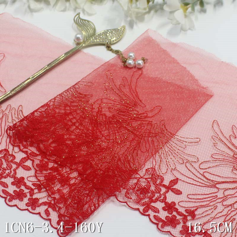 【1pack】-freedombeauty|Multicolor Mesh Ancient Style Single Edge Gold Thread Small Flower Embroidery Trim Curtain Sofa Cushion Lace Trim Accessories