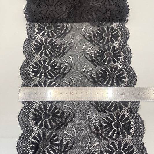 freedombeauty|23CM Black Lace Trim Fashionable High-Quality Large Lace Elastic Trim Clothing Home Accessories