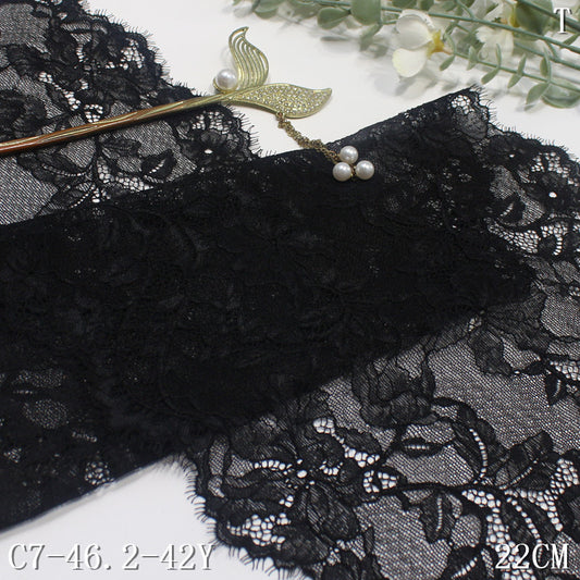 freedombeauty|Black Double-Sided Retro Floral Lightweight Elastic Eyelash 22cm Clothing Home Textile Lace Trim DIY
