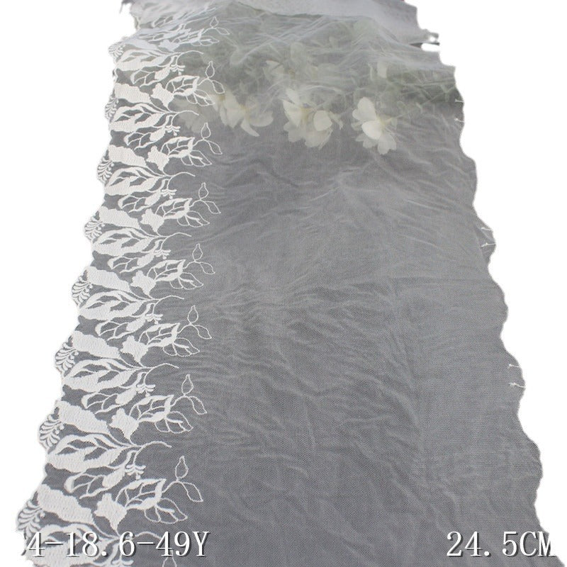 【1pack】-freedombeauty|White Mesh Ancient Style Single-Sided Flower Embroidery Lace Trim Performance Costume Curtain 24cm Lace Trim Accessories
