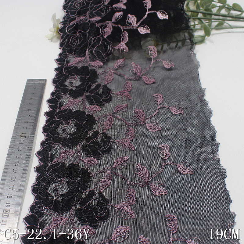 【1pack】-Freedombeauty | Black Mesh Single Side Vintage Rose Embroidery Lace 19cm Clothing Home Textile Lace Accessories DIY