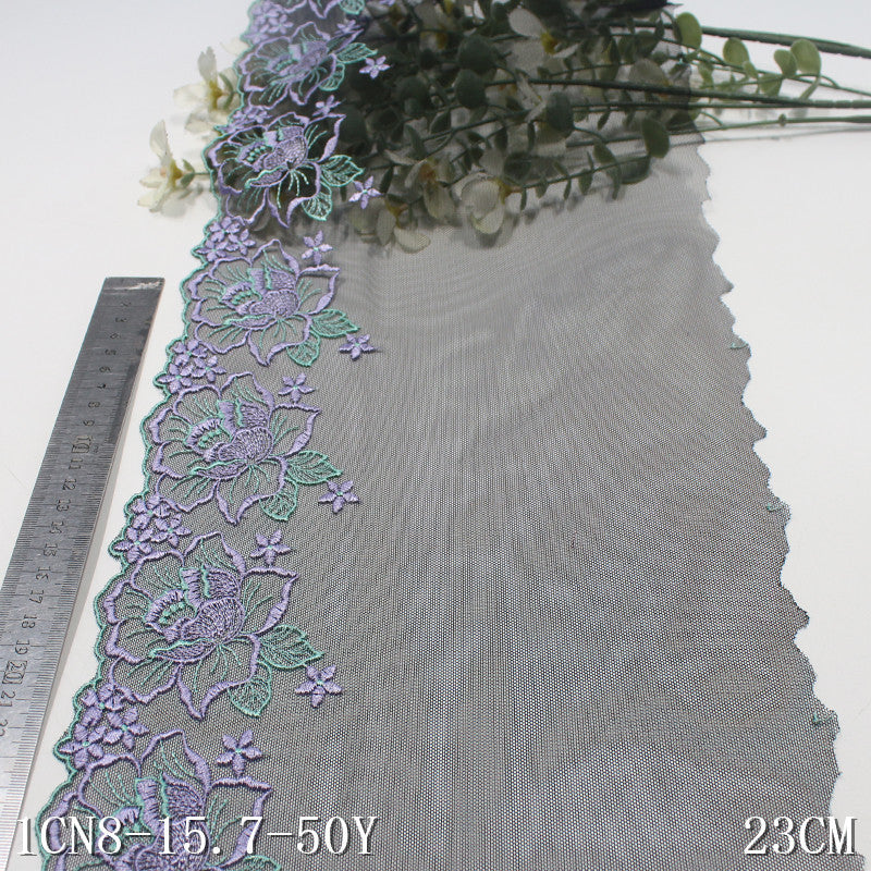 【1pack】-freedombeauty|Black Mesh Single Edge Vintage Flower Embroidery Lace 23cm Clothing Home Textile Lace Trim DIY