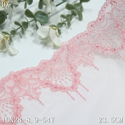 【1pack】-freedombeauty|Pink Mesh Single-Sided French Pattern Embroidery Lace Trim 23cm Curtain Sofa Cushion Lace Trim Accessories