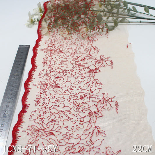 【1pack】-freedombeauty|Multicolor Single-Sided Half-Width Ancient Style Flower Embroidery Lace 22cm Clothing Home Textile Lace Trim DIY