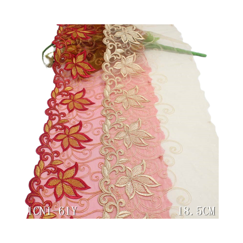 【1pack】-freedombeauty|Two-Color Single-Sided Exquisite Leaf Pattern Mesh Embroidery Trim Curtain Sofa Cushion Lace Trim Accessories