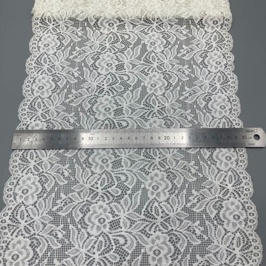freedombeauty|30cm Elastic Lace White Hollow Lace Trim Nylon Fabric Accessories Handmade Wedding Dress Decoration Lace