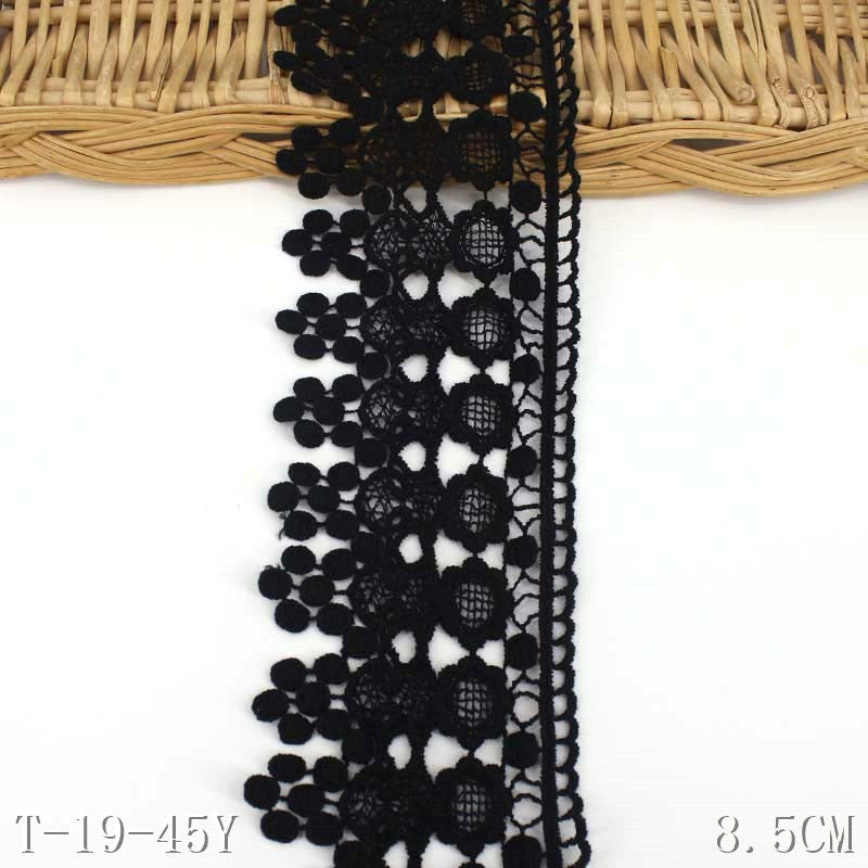 freedombeauty|In Stock Black Single-Sided Small Flower Embroidery Trim 8.5cm Barbie Doll Clothing Fabric Water-Soluble Embroidery
