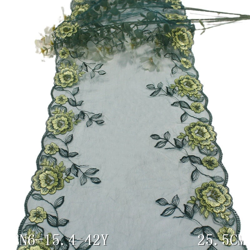 【1pack】-freedombeauty|Green Mesh Double-Sided Champagne Color Flower Embroidery Lace Trim for Lingerie and Curtain 25cm Lace Trim Accessories
