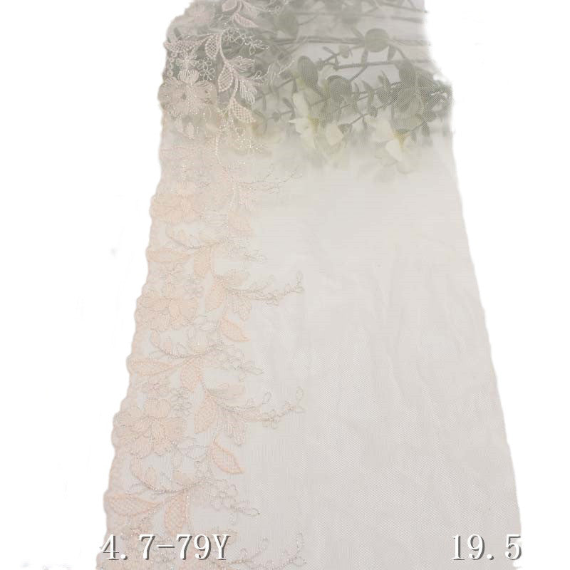 【1pack】-freedombeauty|Light Apricot Mesh Ancient Style Single Edge Silver Thread Flower Embroidery Lace Trim for Lingerie Clothing Lace Trim Accessories