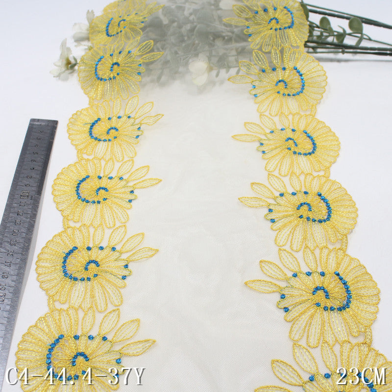 【1pack】-freedombeauty|Double-Sided Vintage Large Flower Mesh Embroidery Trim 23cm Curtain Sofa Cushion Lace Trim DIY Accessories