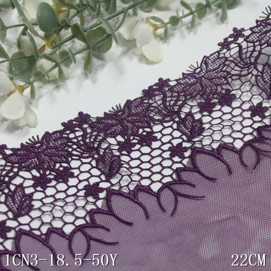 【1pack】-freedombeauty|Purple Single-Sided Hollow-Out Water-Soluble Flower Mesh Embroidery Trim Clothing Home Textile Lace Trim DIY Accessories