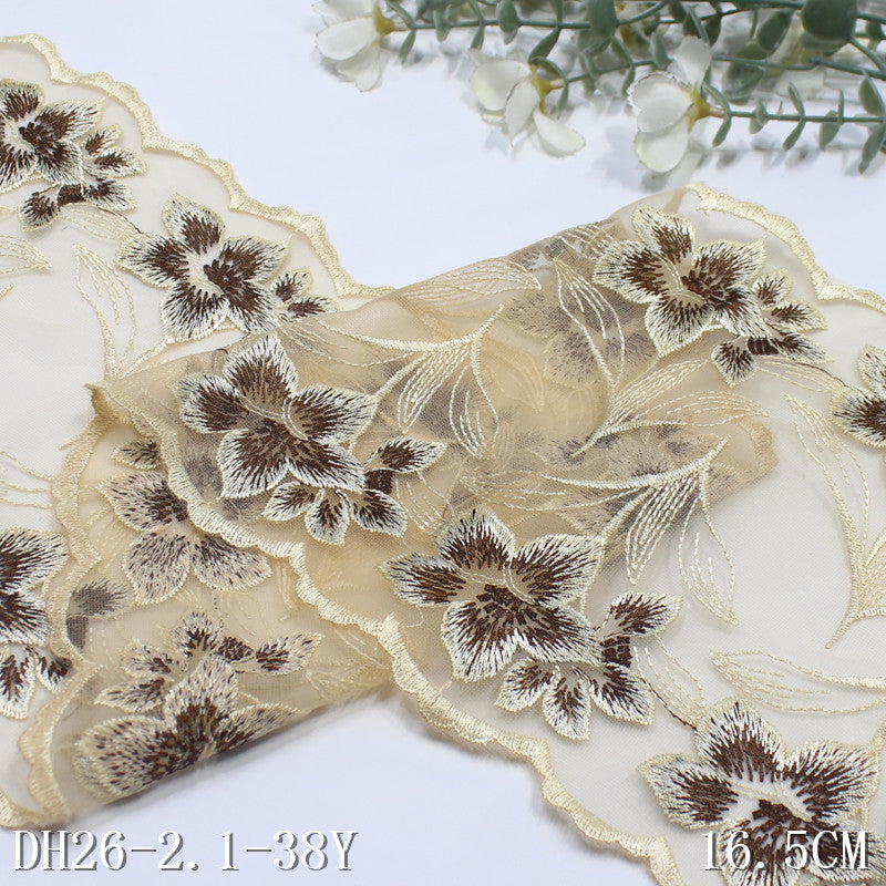 【1pack】-freedombeauty|Apricot Mesh Double-Sided Vintage Flower Embroidery Trim 25cm Curtain Sofa Cushion Lace Trim Accessories