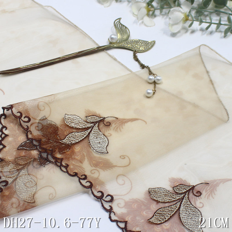 【1pack】-freedombeauty|Printed Mesh Single Edge Ancient Style Flower Embroidery Lace 20cm Traditional Hanfu Lace Trim DIY
