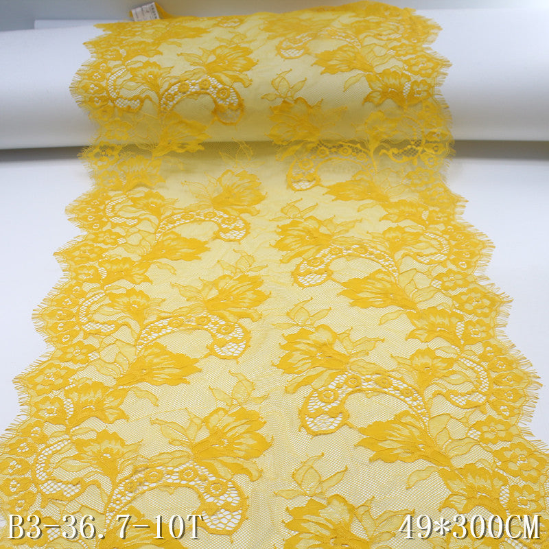 freedombeauty|Yellow Double Wave Retro Flower Soft Non-Elastic Eyelash 49cm Curtain Sofa Cushion Lace Trim Accessories
