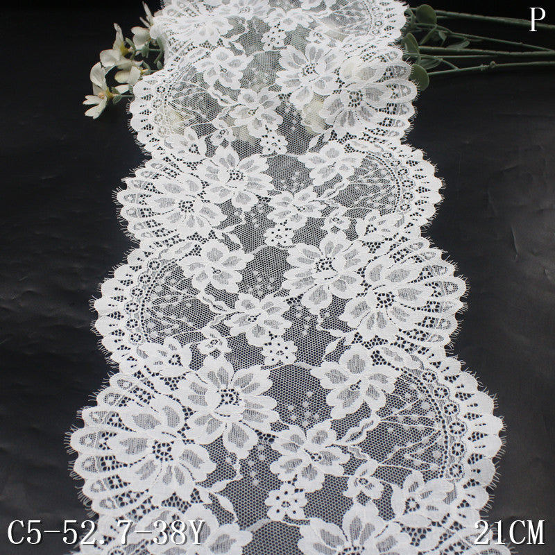 freedombeauty|White Romantic French Style Double Wave Full Floral Elastic Eyelash Lace Soft 21CM Lace Trim
