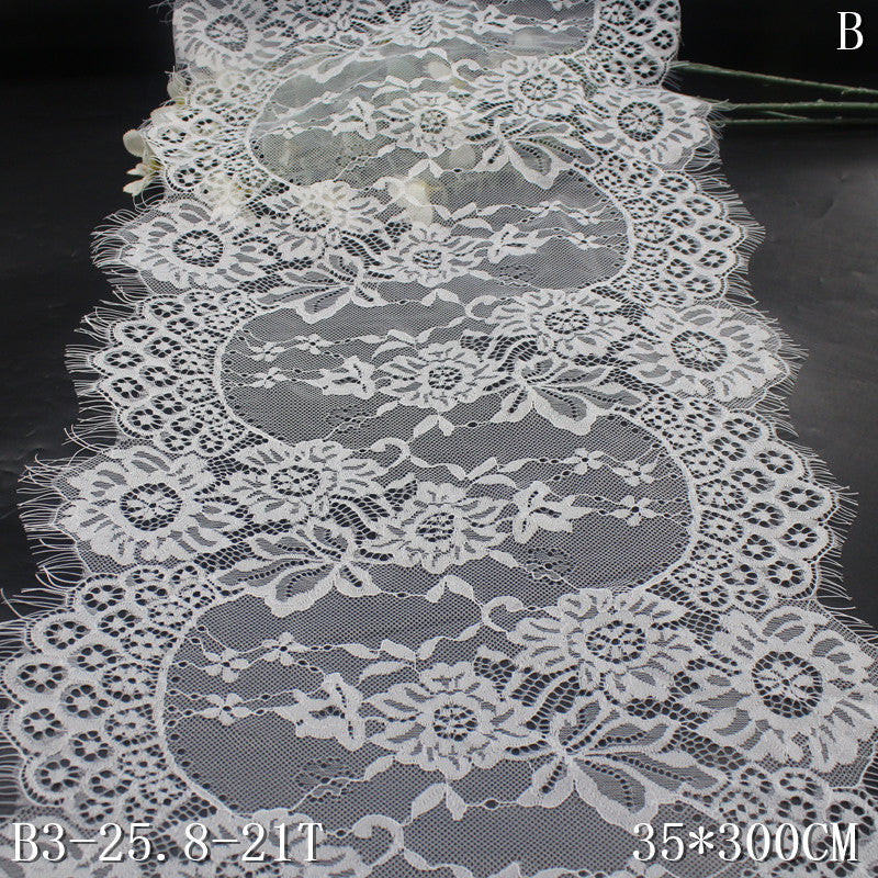 freedombeauty|Deep White Full Double Wave Pattern Romantic Non-Elastic Eyelash Wedding Dress Curtain Decoration Lace Trim