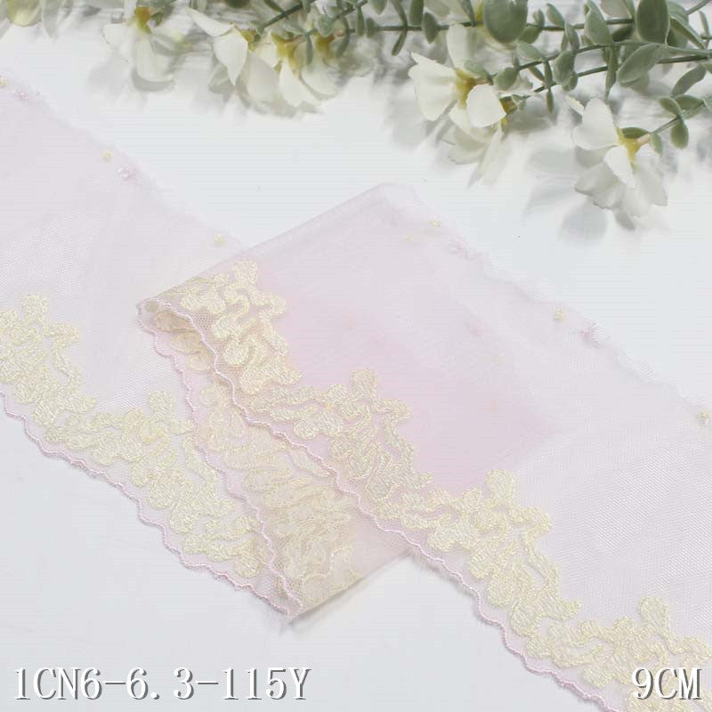 【1pack】-freedombeauty|Two-Color Mesh Ancient Style Single-Sided Hot Melt Narrow Embroidery Lace Trim DIY Underwear Clothing Lace Trim Accessories